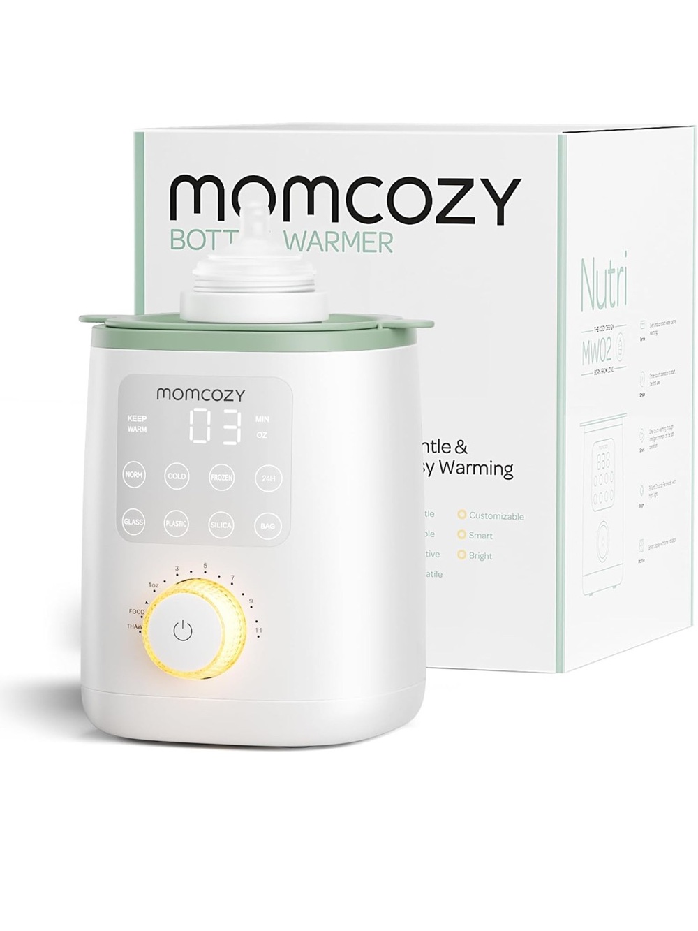 Momcozy White and Mint Bottle Warmer — Gentle, Precise Warming